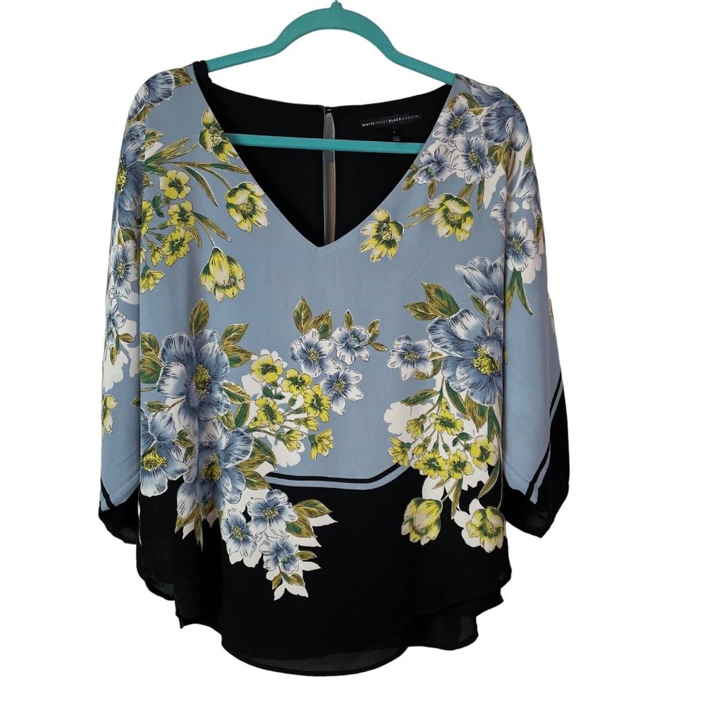 White House Black Market Top V Neck Floral Print Kimono Size S